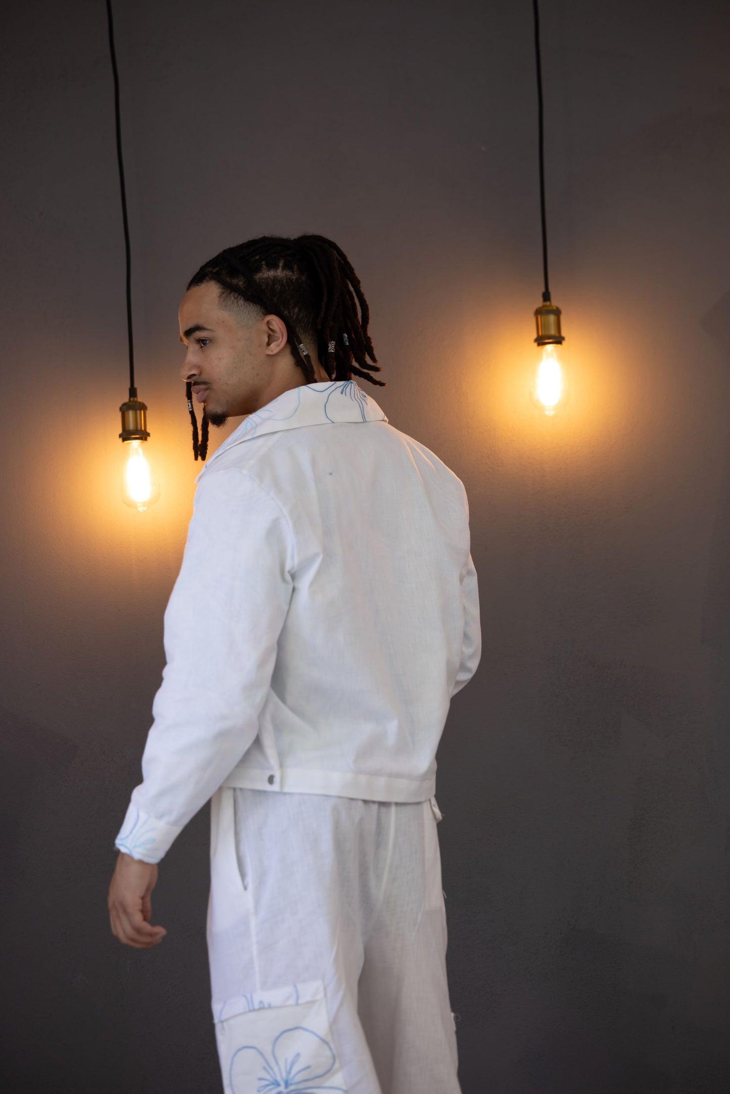 Embroidered linen joggers