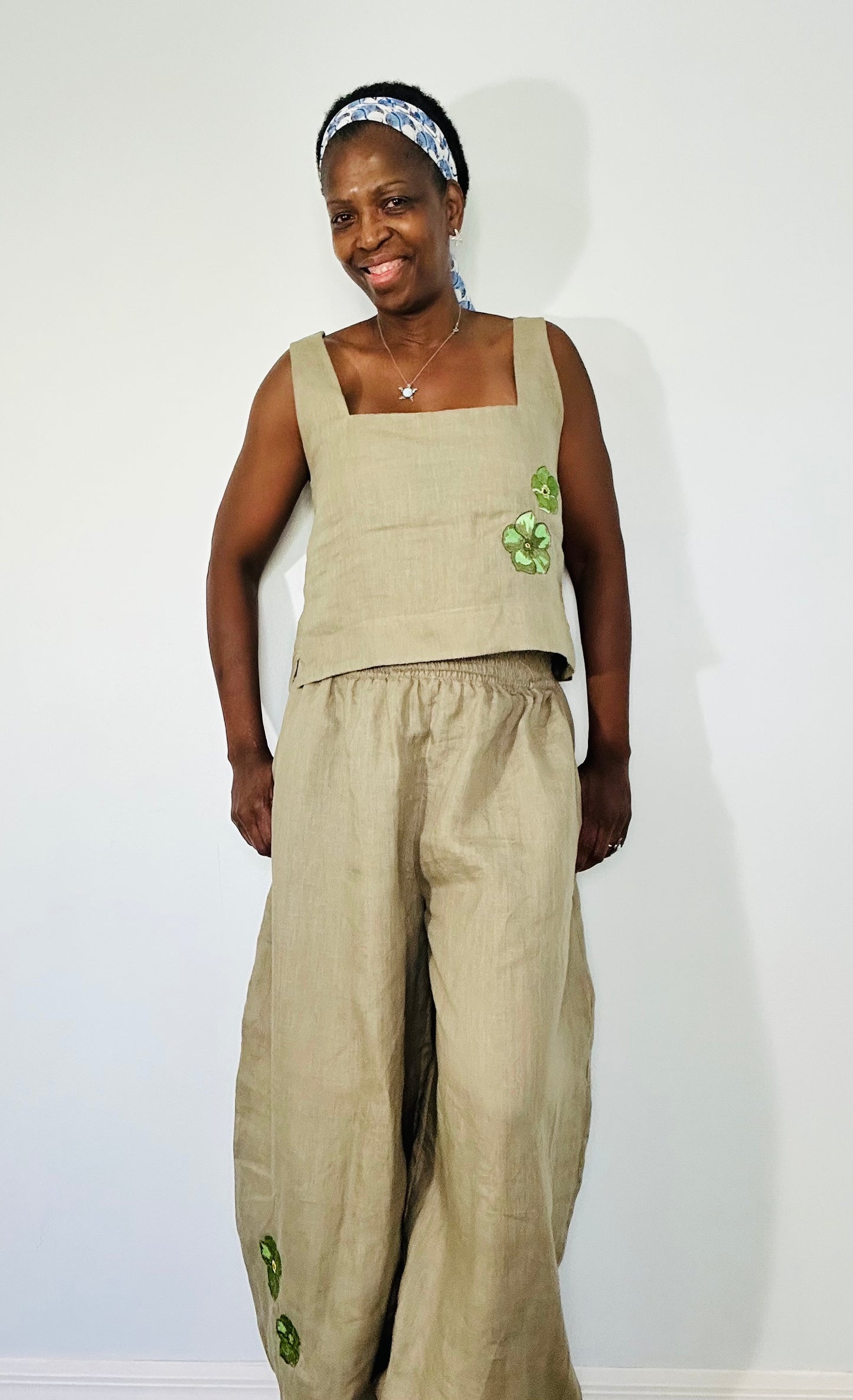 Linen barrel leg jogger