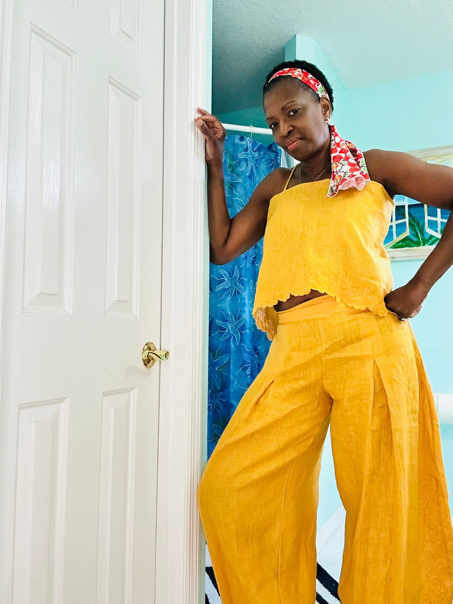 Linen pleated wide leg pant