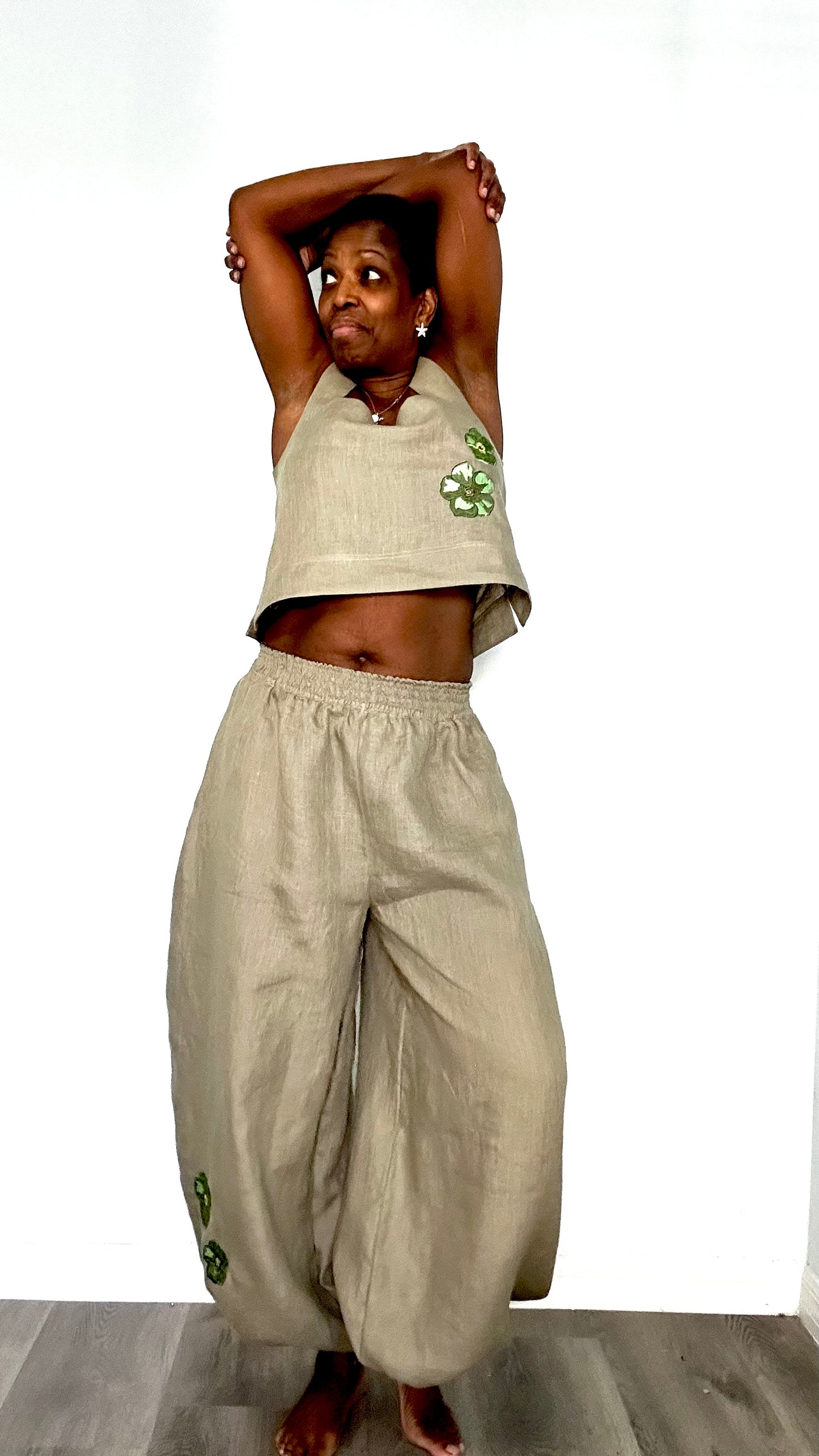 Linen barrel leg jogger