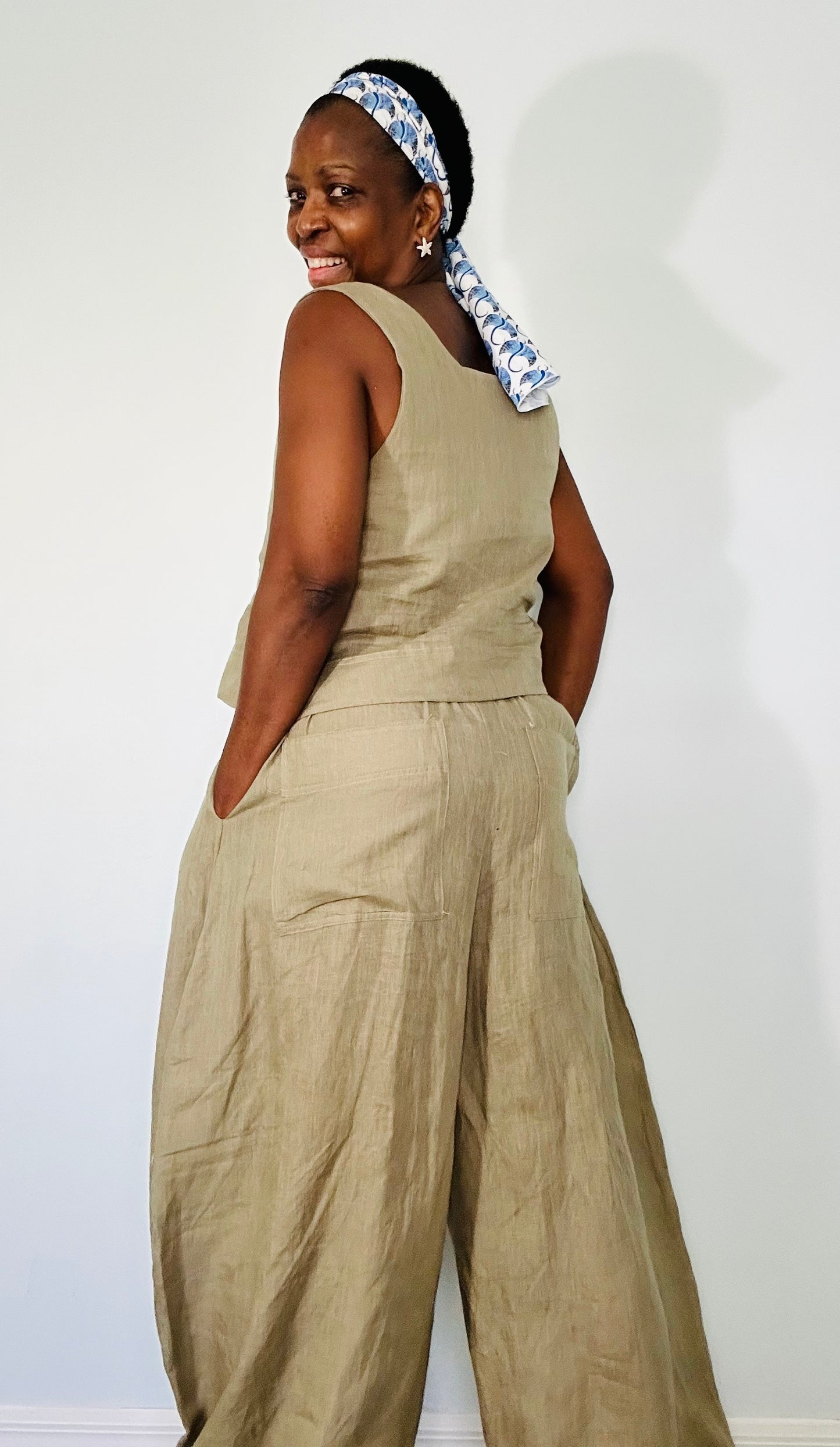 Linen barrel leg jogger