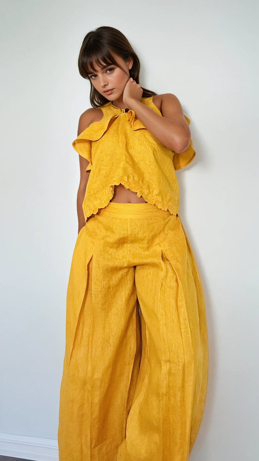 Golden linen halter set