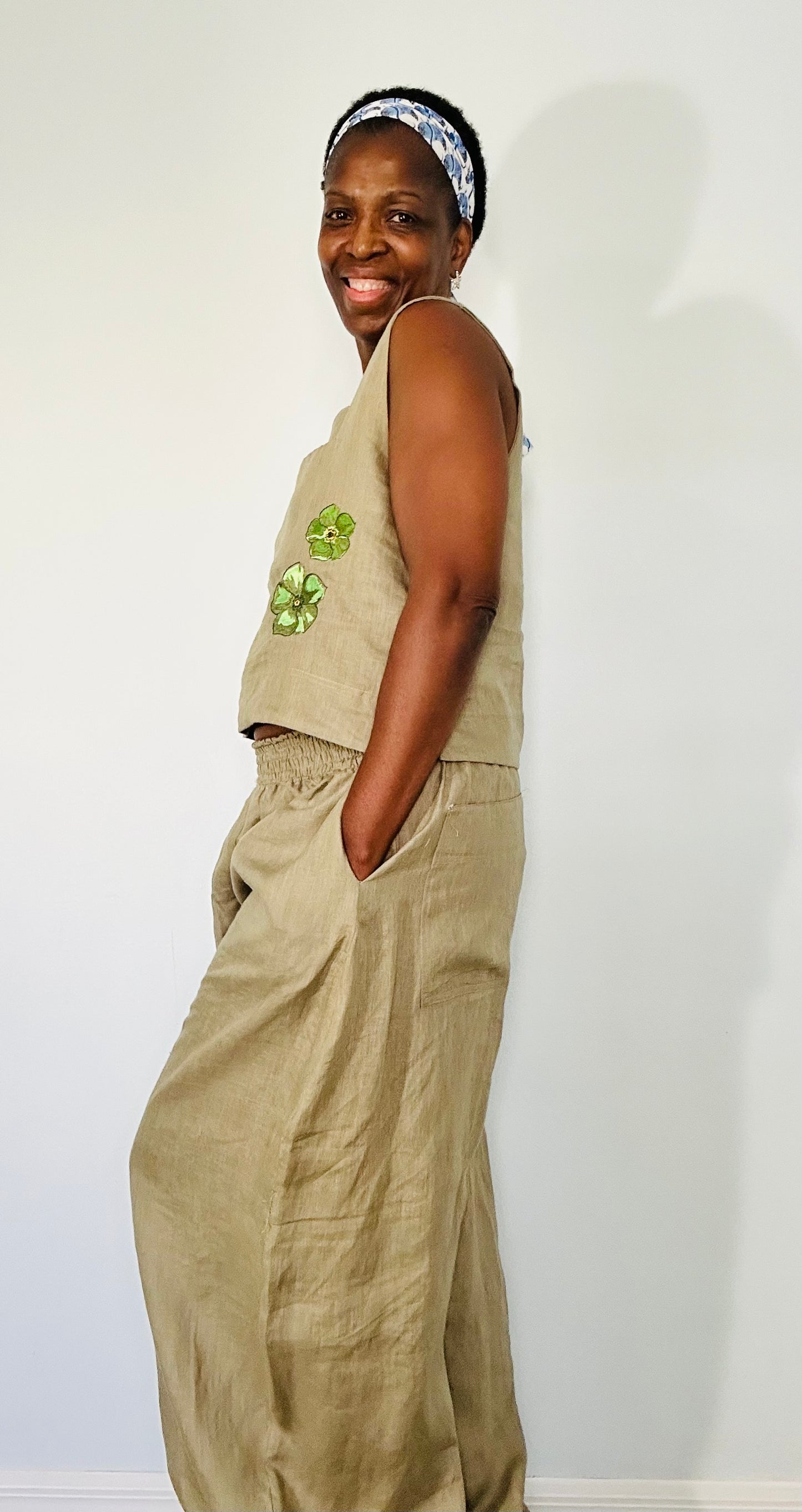 Linen barrel leg jogger