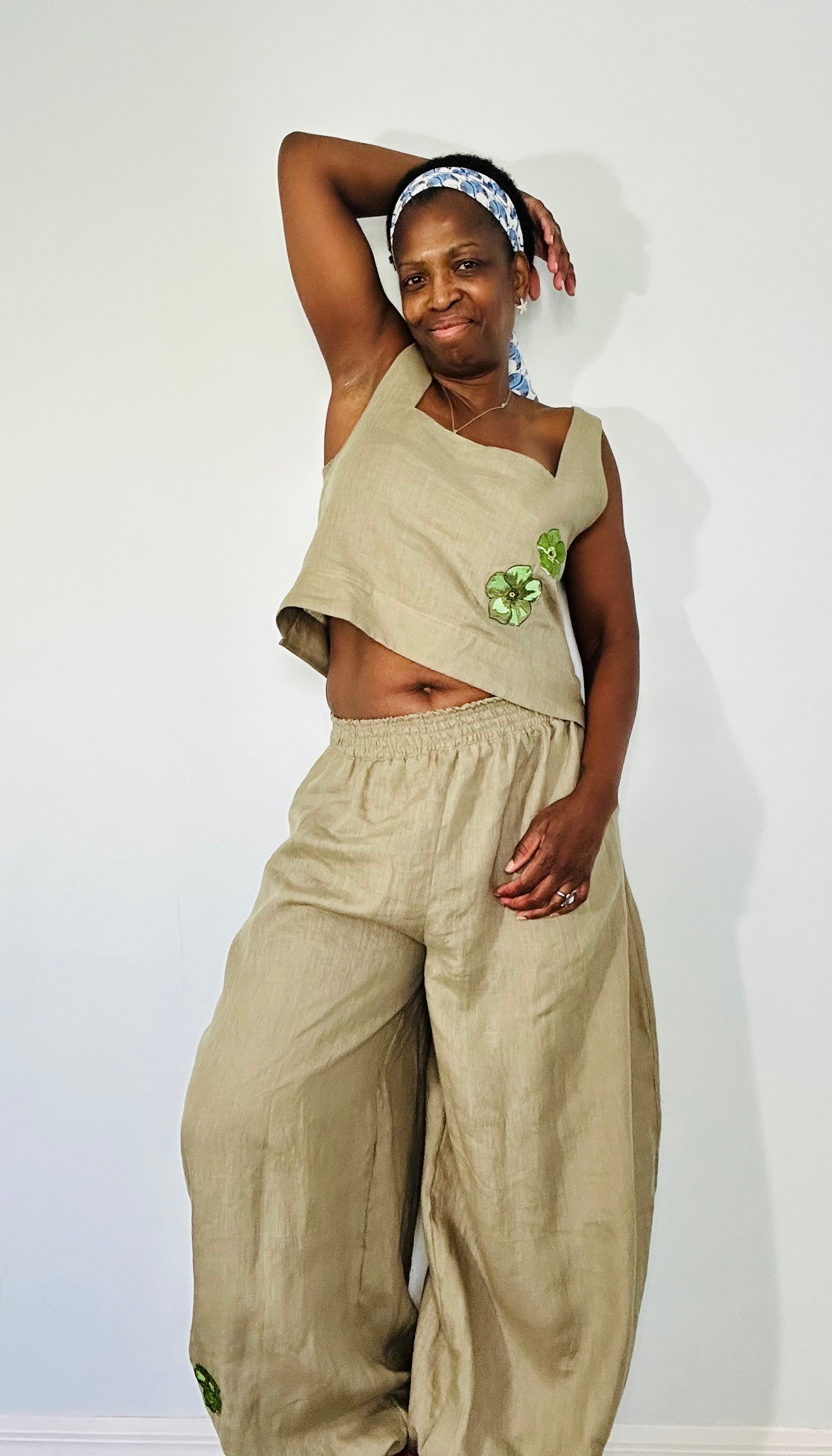 Linen barrel leg jogger