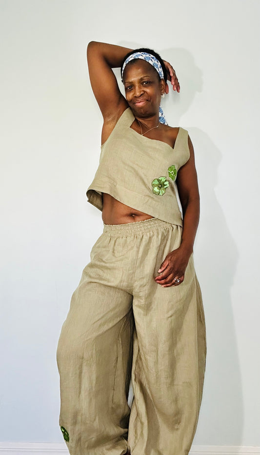 Linen barrel leg jogger