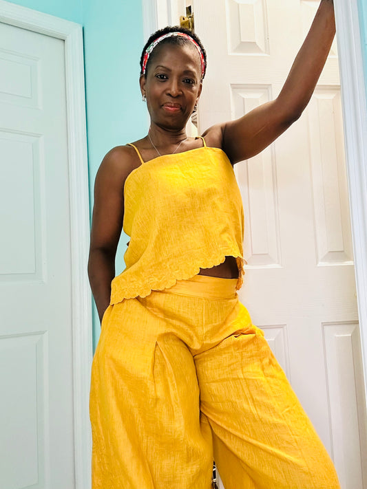 Golden linen halter top