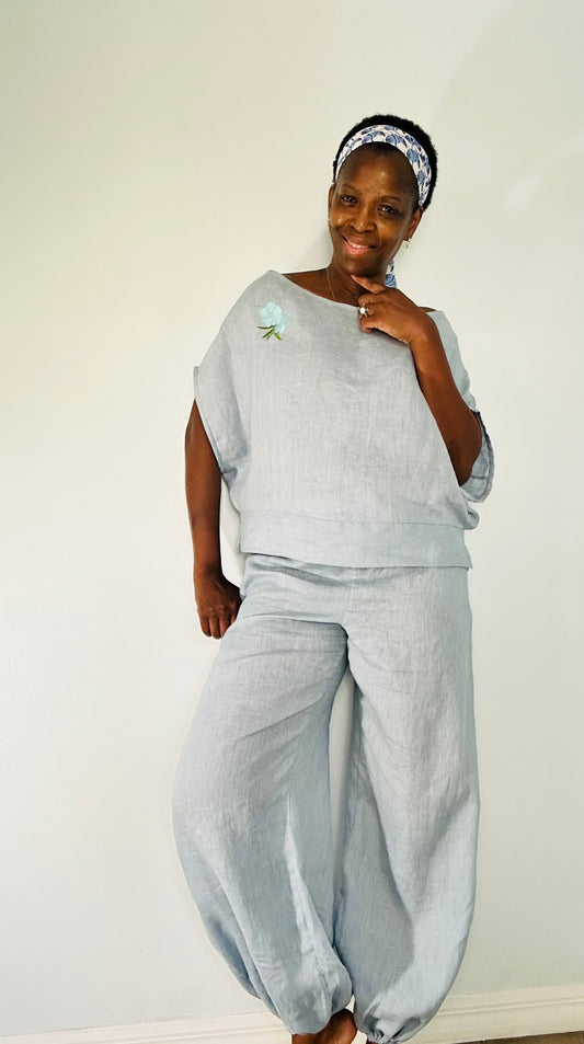 Linen embroidered jogger