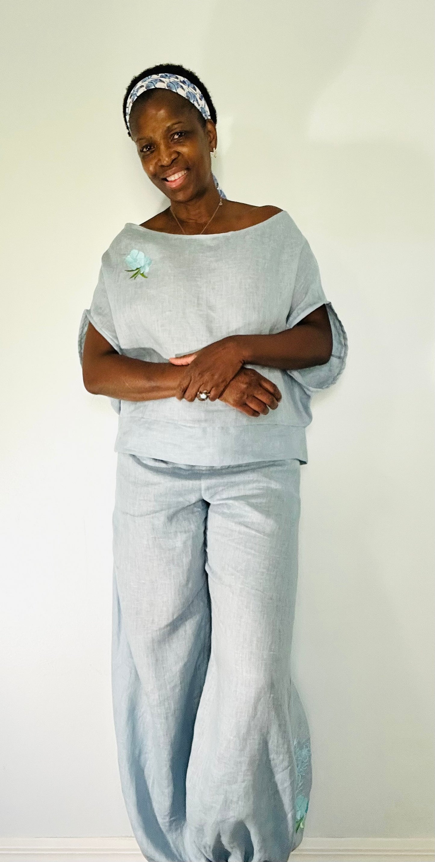 Linen embroidered jogger