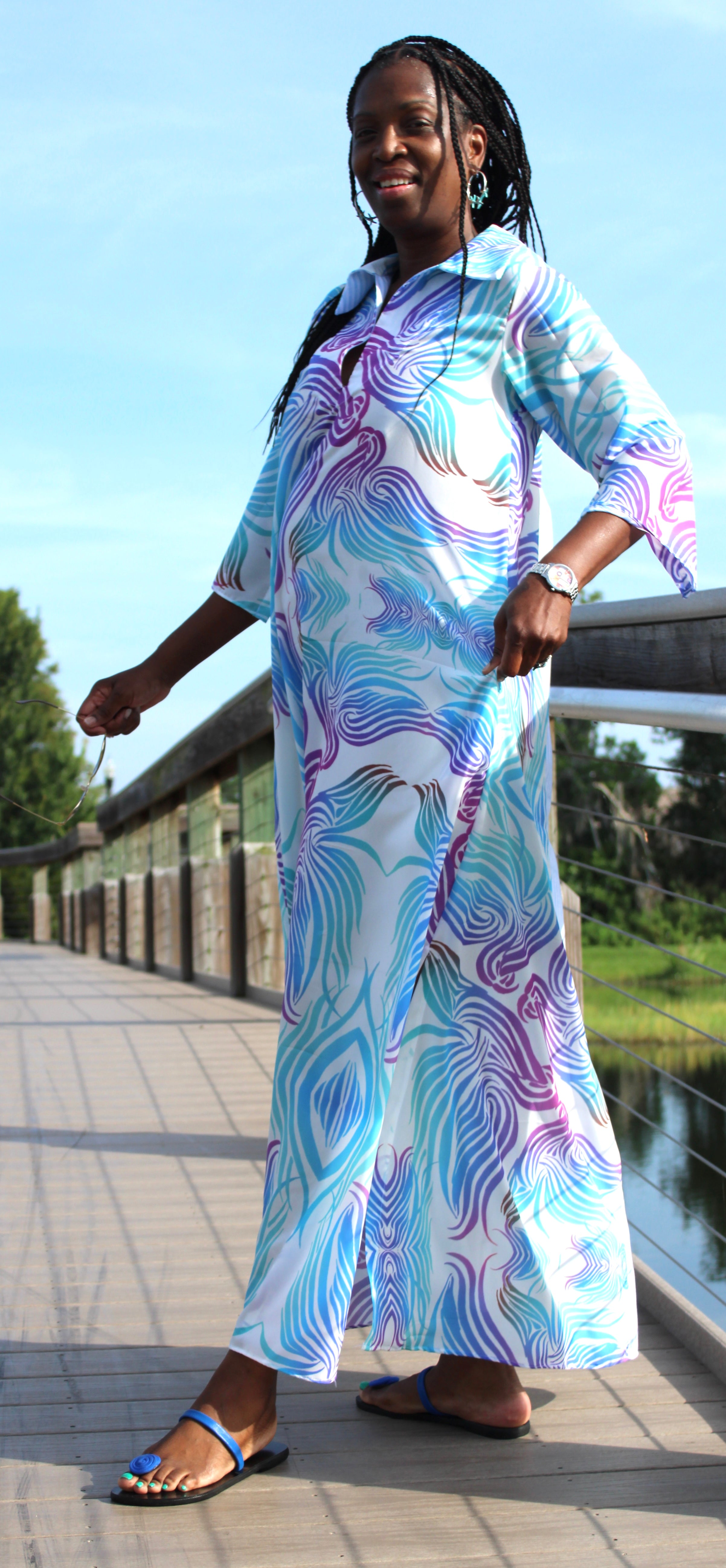 Maxi Shirt Dress Tropical Footprints