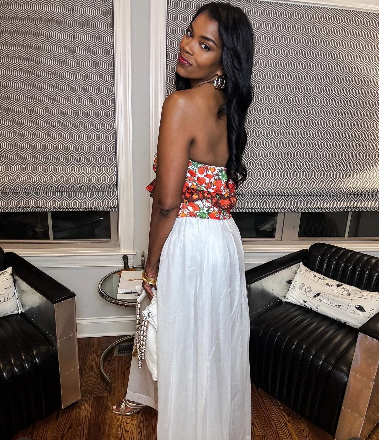 Poinciana print ruffled tube top